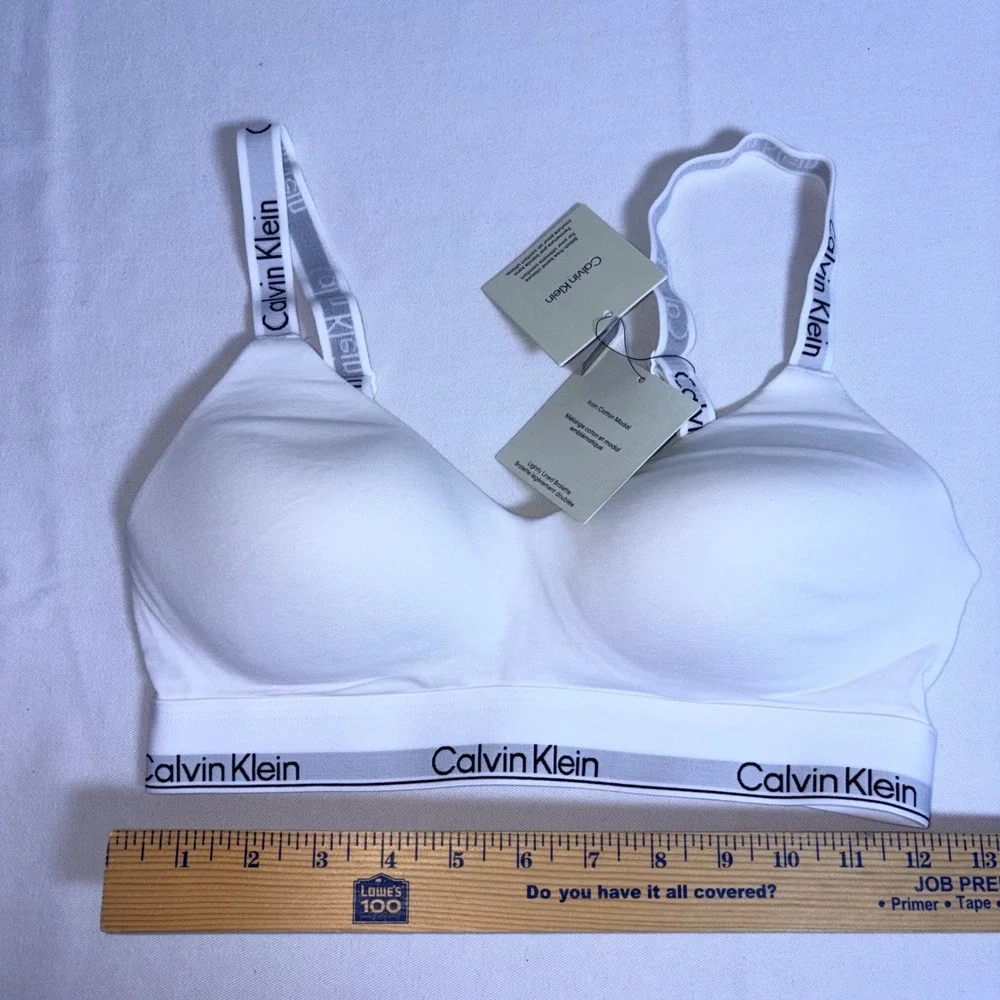Calvin Klein Bralette Medium White NEW Icon Cotton Modal Logo Straps